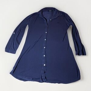 Lauren‎ Ralph Lauren Women's Navy Button Long Sleeve Sleepwear Sleepshirt Dress